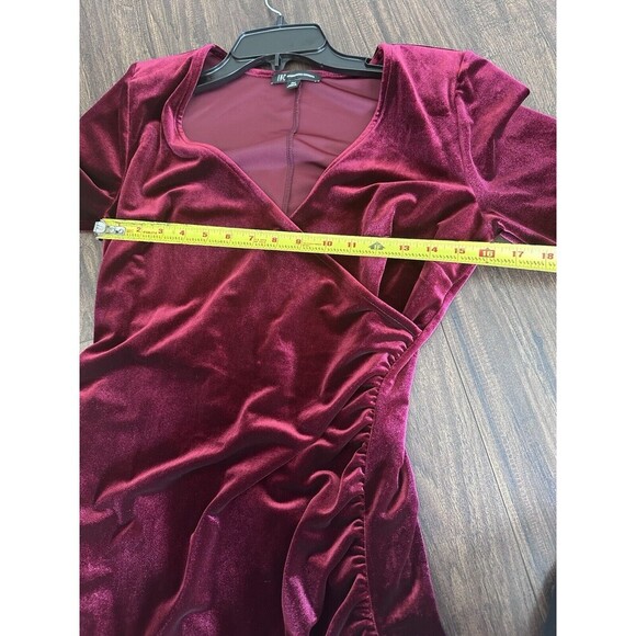 I.N.C. International Concepts Women's Velvet Wrap Mini Dress Red Burgundy P M - Picture 10 of 12